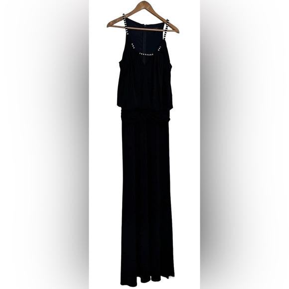 David Meister Long Evening Gown Womens Sz 10 Dark Navy Pearls Party Dress - Picture 1 of 11